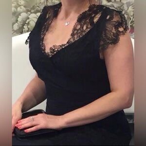 $395 Kobi Halperin Women's Black Lace Long 100% Silk  Party Dress, Size S/4